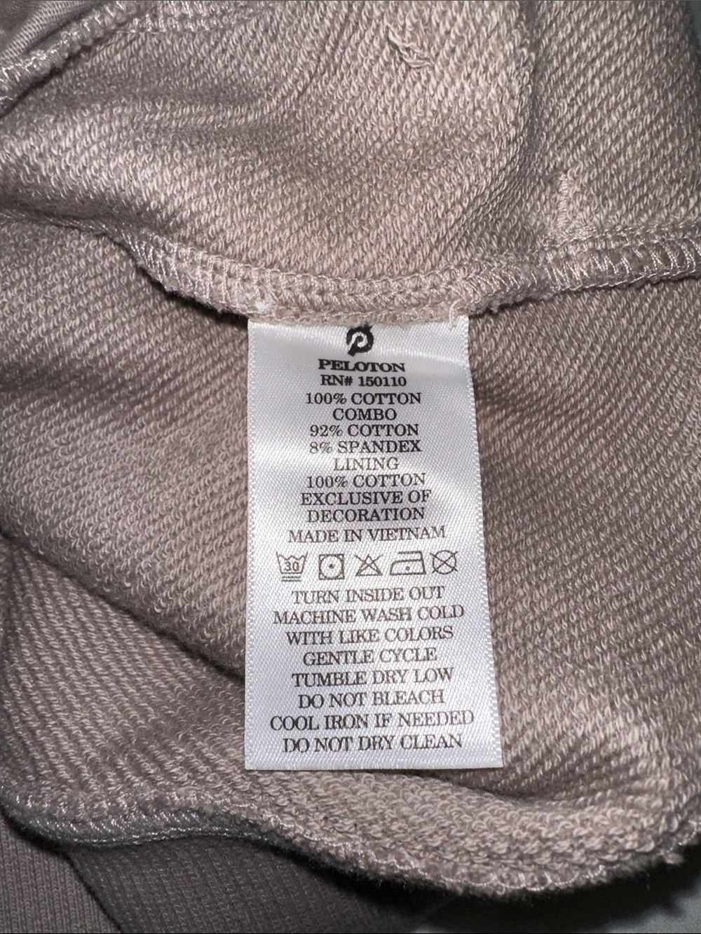 PELOTON L Anorak Color Block Tan White Snap Front Graphic Back Sweatshirt Hoodie - Picture 11 of 12